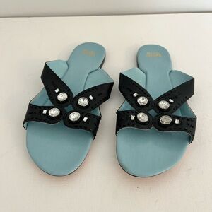 Frances Valentine Mandy Black Women's Sandals with Crystal Details